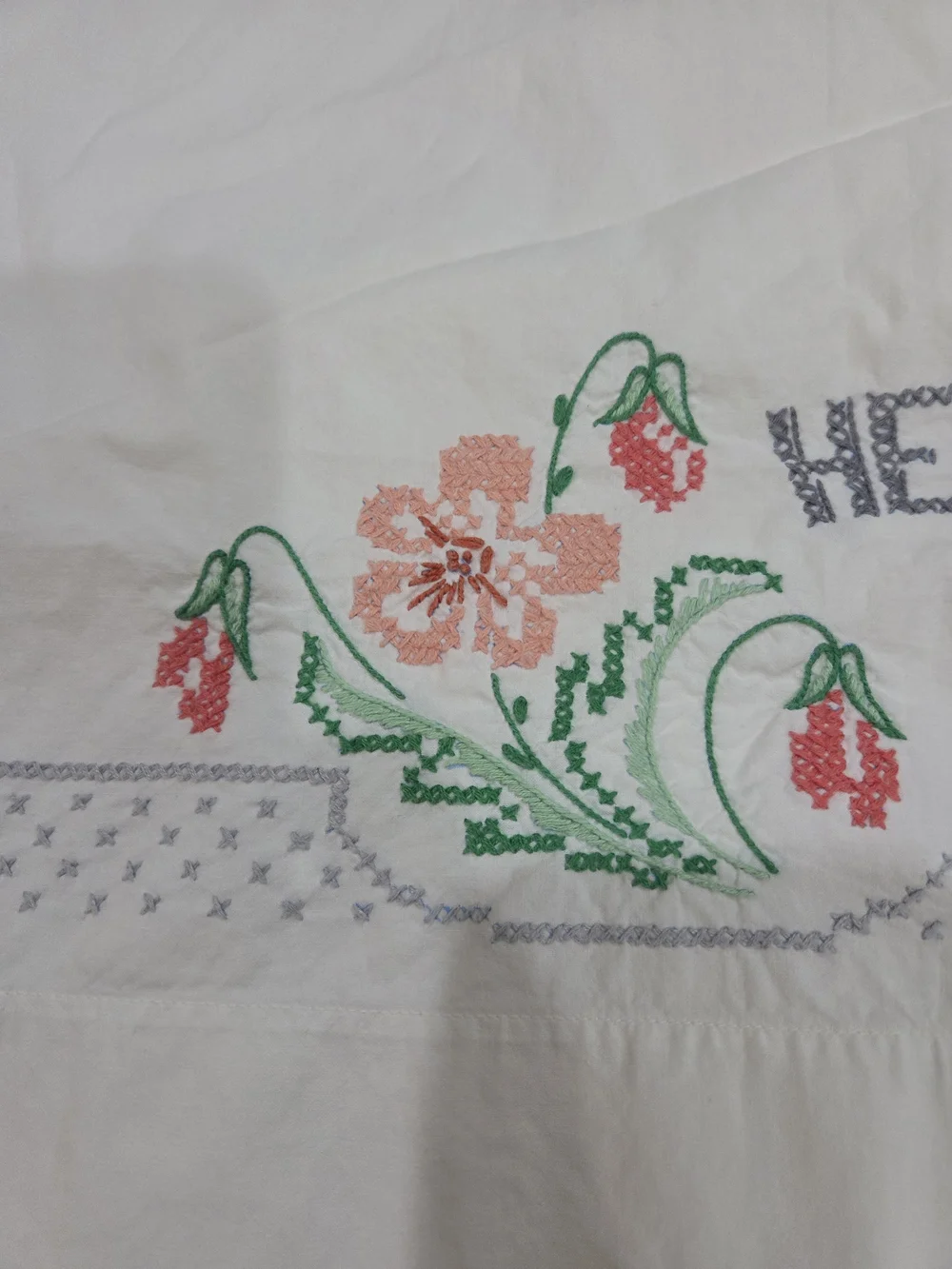 His/Hers Embroidered White Floral Pillowcases - Set of 2